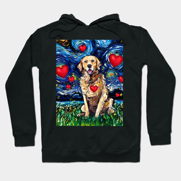 Golden Retriever Night with Hearts Hoodie by sagittariusgallery